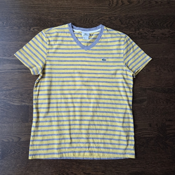 Lacoste Men's Yellow and Gray Striped Tee Sz.5 /L - Picture 1 of 7